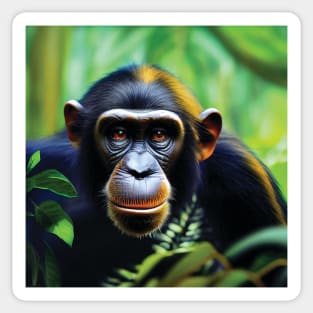 Chimpanzee in a Jungle with golden light catching its fur Sticker